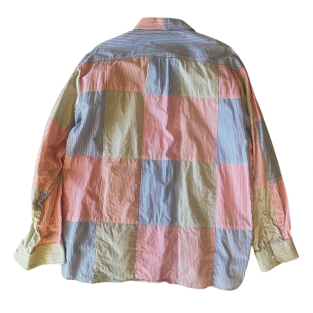 Vintage 90s J. Crew Men's Patchwork Striped Button Down Shirt Oversized- Size‎ L
